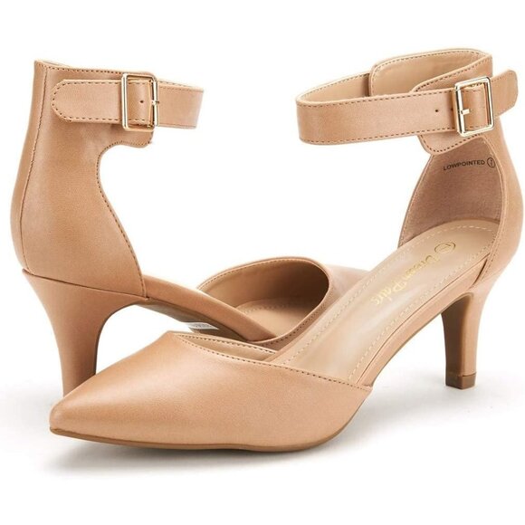 Dream Pairs Women's Taupe Pu Faux Suede pointed Toe Kitten Heels Pumps Shoes - Picture 2 of 7